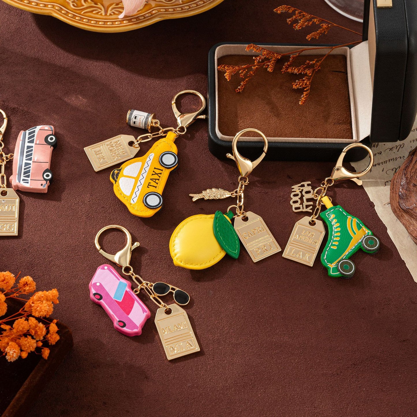 Minimalist Rainbow Plated Alloy Keychain with Pearl Ice Skate Umbrella Charms DIY Charm Bar