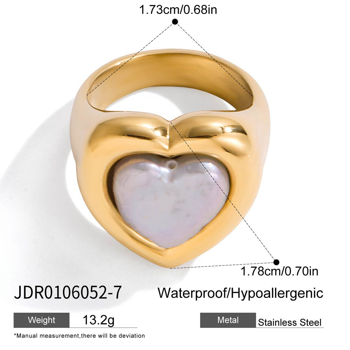 Elegant Heart Geometric Stainless Steel Ring PVD Gold Plated Women's Jewelry