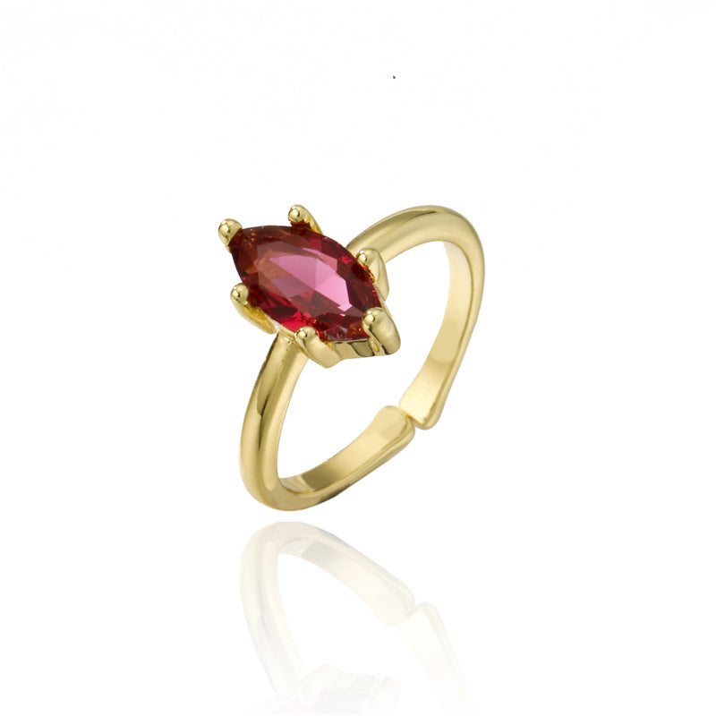 Sweet 18K Gold Plated Geometric Brass Ring with Micro-Inlaid Cubic Zirconia