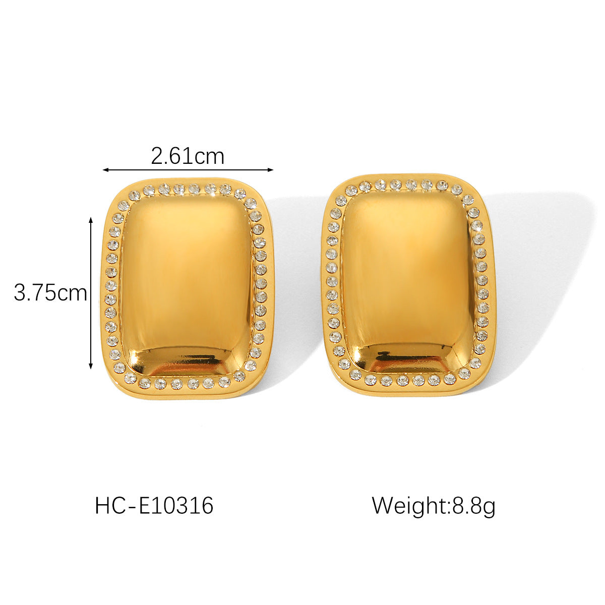 Orecchini a perno da donna in acciaio inossidabile placcato oro 18 carati con intarsio di strass, stile geometrico minimalista