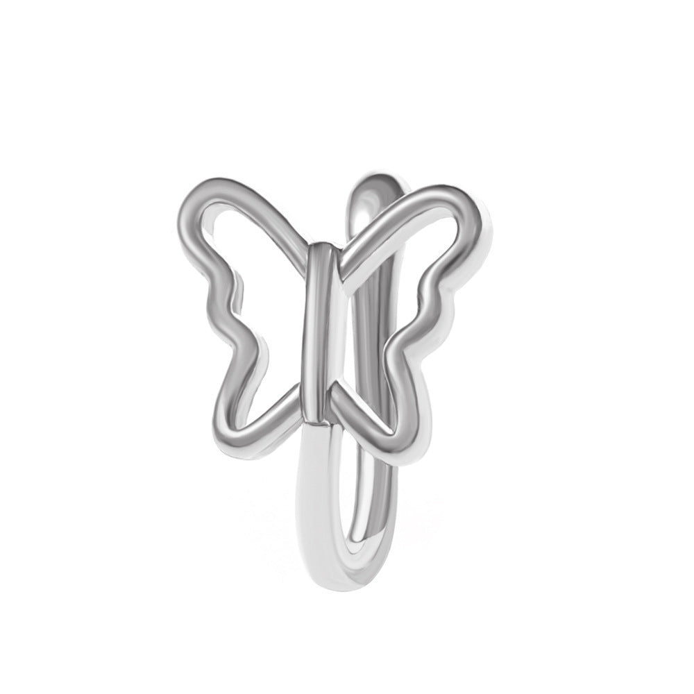 Clip per il naso a forma di U con stella e cuore placcata in rame vintage con zirconia cubica