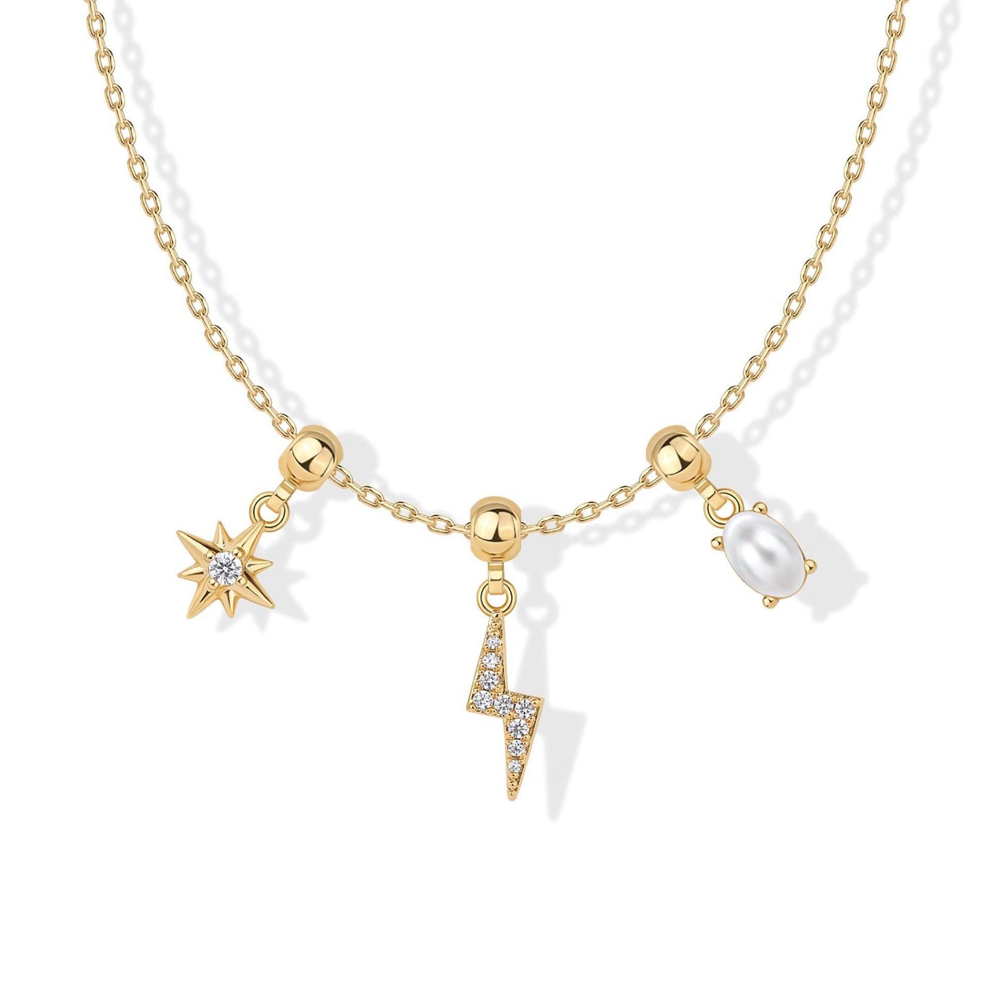 Minimalist Butterfly Heart Star Zircon Pendant Necklace for Women in Plated Copper with Mixed Gemstone Inlay