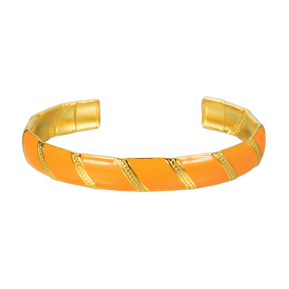 Vintage Geometric Drip Oil Plated Stainless Steel C-Shape Open Adjustable Bangle