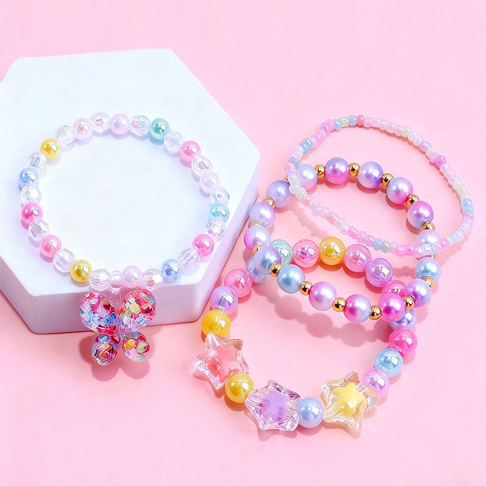 Bracciale in resina per bambine dai 3 ai 10 anni, stile cartone animato, a forma di cuore, stella e farfalla, con ciondolo a unicorno