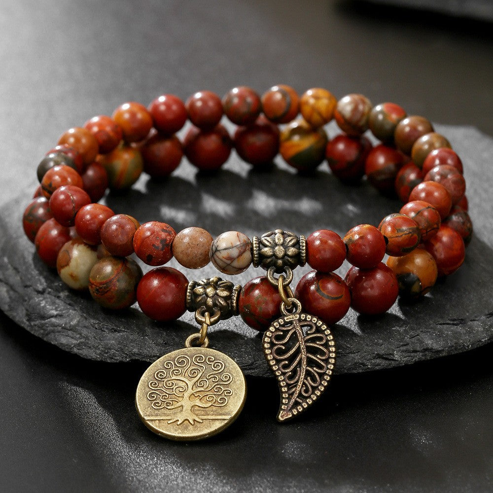 8mm Round Turquoise Alloy Bracelet Set Unisex World Tree Design