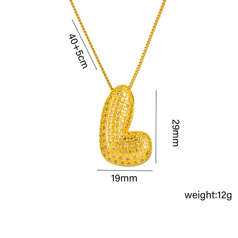 Collana da donna in acciaio al titanio a forma di lettera alla moda con intarsio in strass, design a catena a scatola