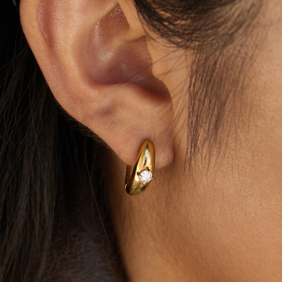 Orecchini a Cerchio Geometrici in Acciaio Inossidabile con Strass, Placcati per Donna, Gioielli di Lusso Minimalisti alla Moda