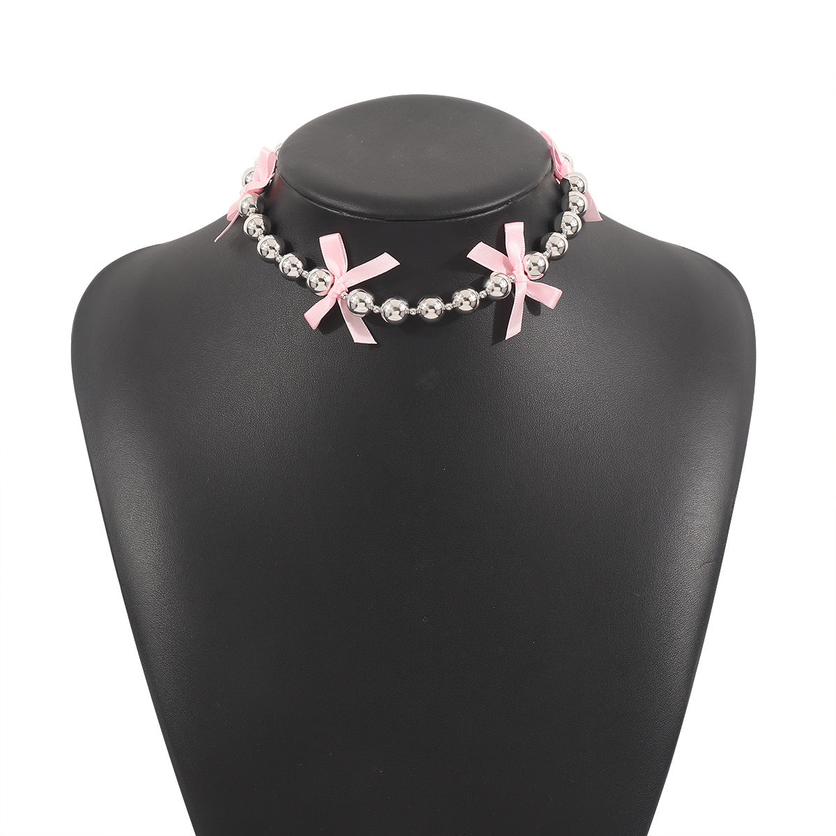 Collana pendente con fiocco dolce e audace per donna con lega e perle simulate su delicata catena a clavicola