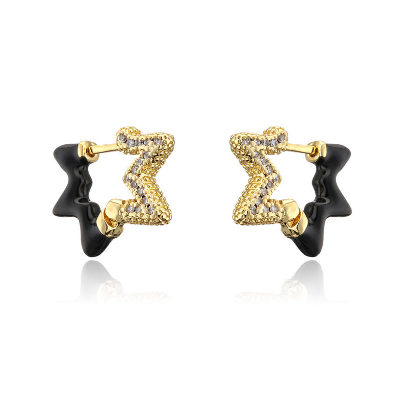 Colorful Drip Oil Cubic Zirconia Star 18K Gold Plated Brass Hoop Earrings for Women
