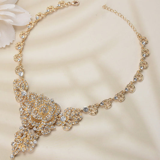 Vintage Floral Plated Alloy Snake Chain Necklace Set for Women