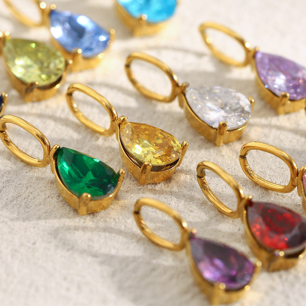 Colgante minimalista de gota de agua en acero inoxidable bañado en oro de 18K para fabricación de joyas DIY