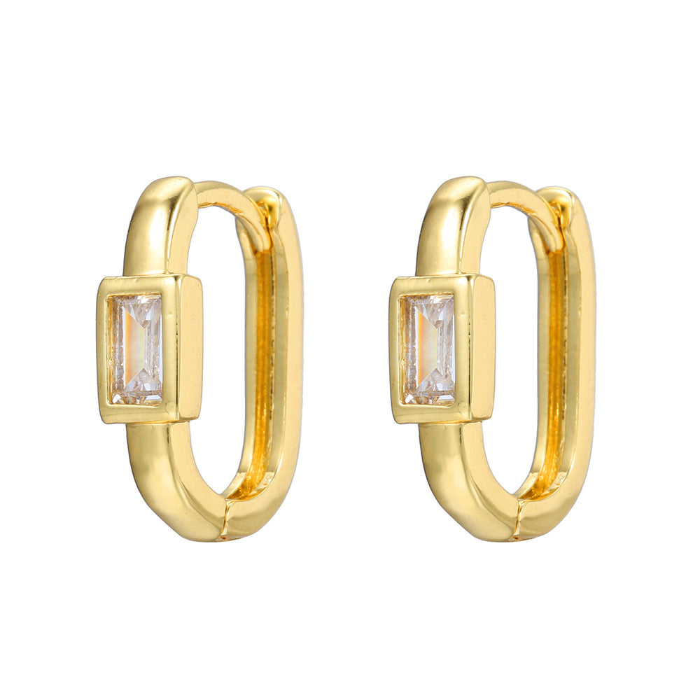 Colorful Cubic Zirconia Geometric Brass Plated U-Shaped Hoop Earrings for Women