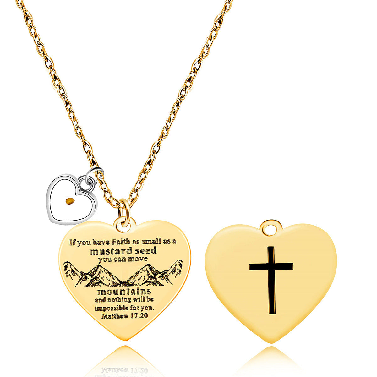 Collana con Ciondolo a Croce a Doppia Faccia in Acciaio Inossidabile con Versetto Biblico Personalizzato, Charm in Acciaio al Titanio Lucidato e Design Geometrico
