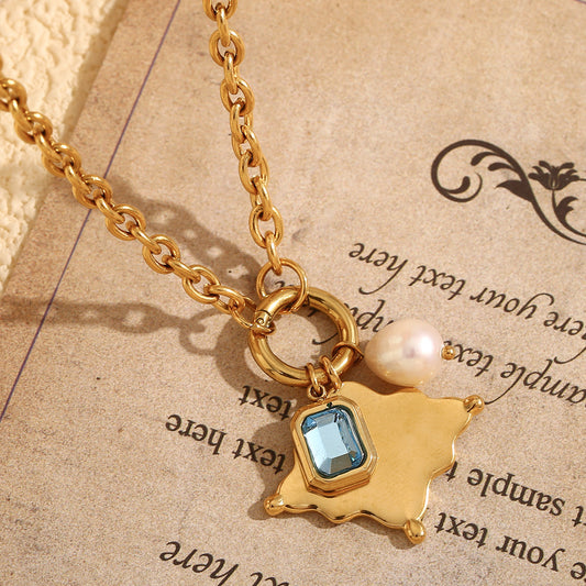 Fashionable Geometric Rhombus Pendant Necklace for Women in Stainless Steel with 18K Gold Plating on O-Chain