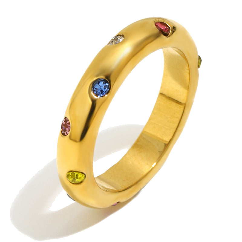 Anello in acciaio inossidabile placcato oro con strass floreali a goccia, geometrico, lussuoso ed elegante