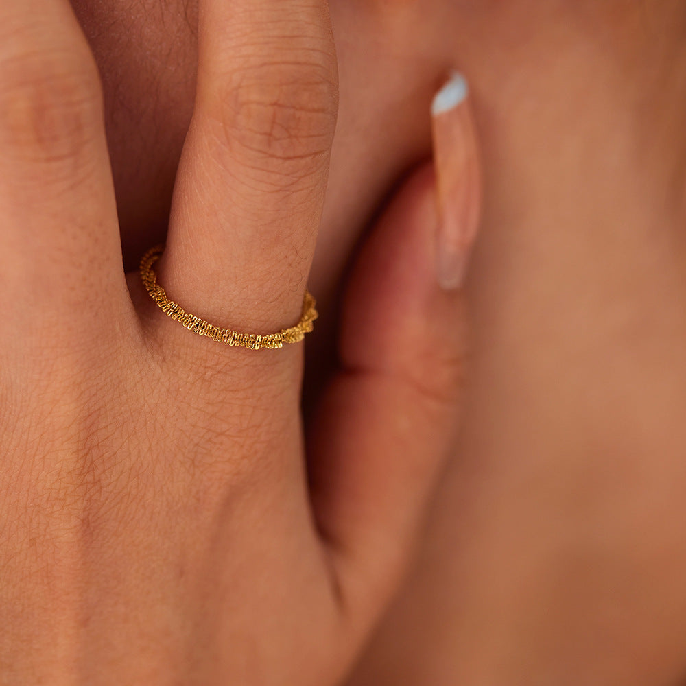 Anello a catena intrecciato con doppio cerchio geometrico alla moda, gioielli da donna in acciaio inossidabile placcato oro 18 carati