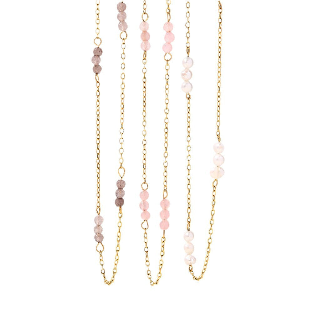Trendy Geometric 18K Gold Plated Stainless Steel Pearl Necklace for Women