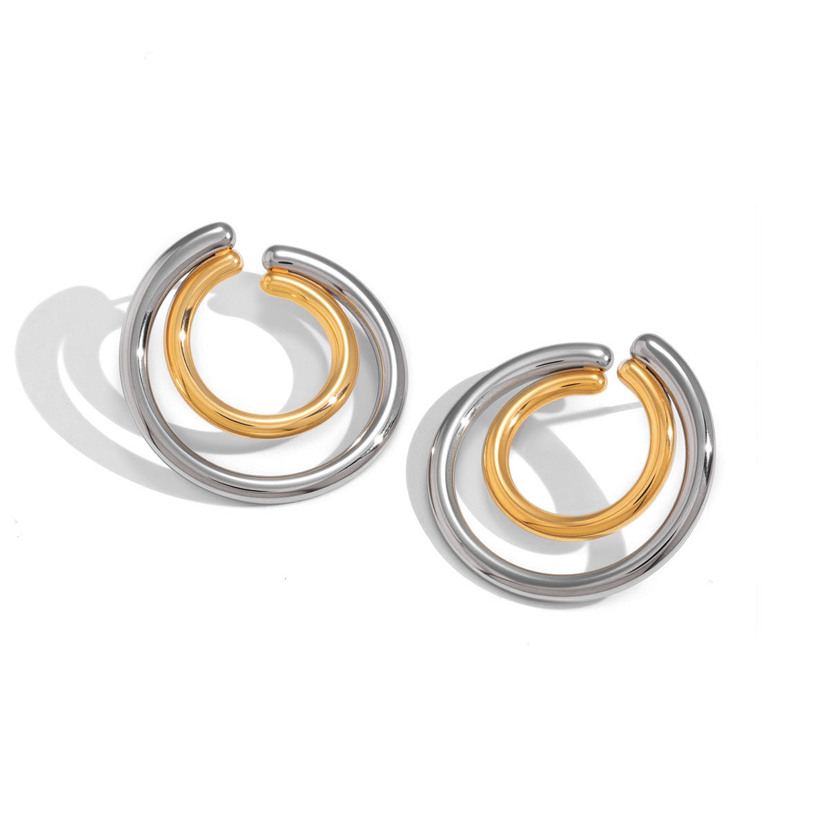 Elegant Geometric Stainless Steel PVD Plated Asymmetrical Earrings for Women