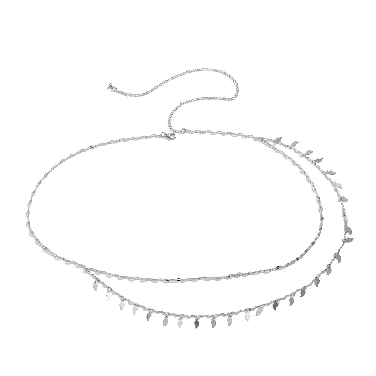 Cadena corporal geométrica minimalista en forma de U para mujer con colgante de hoja de metal y flecos en cadena delgada