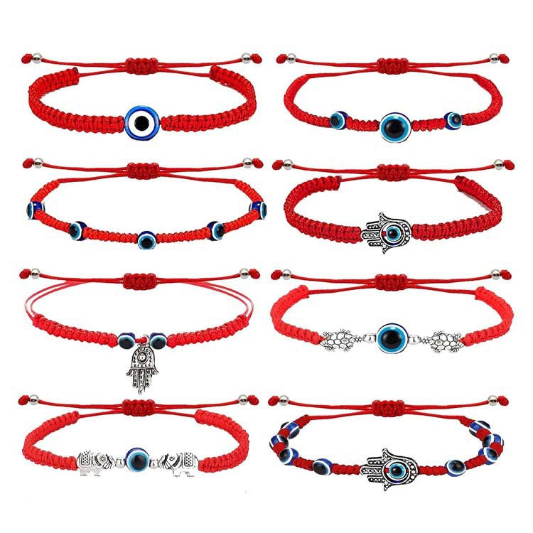 Vintage Bohemian Geometric Evil Eye Woven Rope Bracelet Unisex Adjustable Handmade Bangle