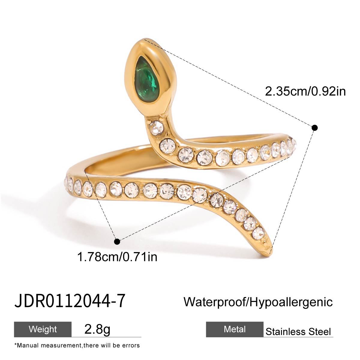 Plated Geometric Snake Stainless Steel Ring for Women