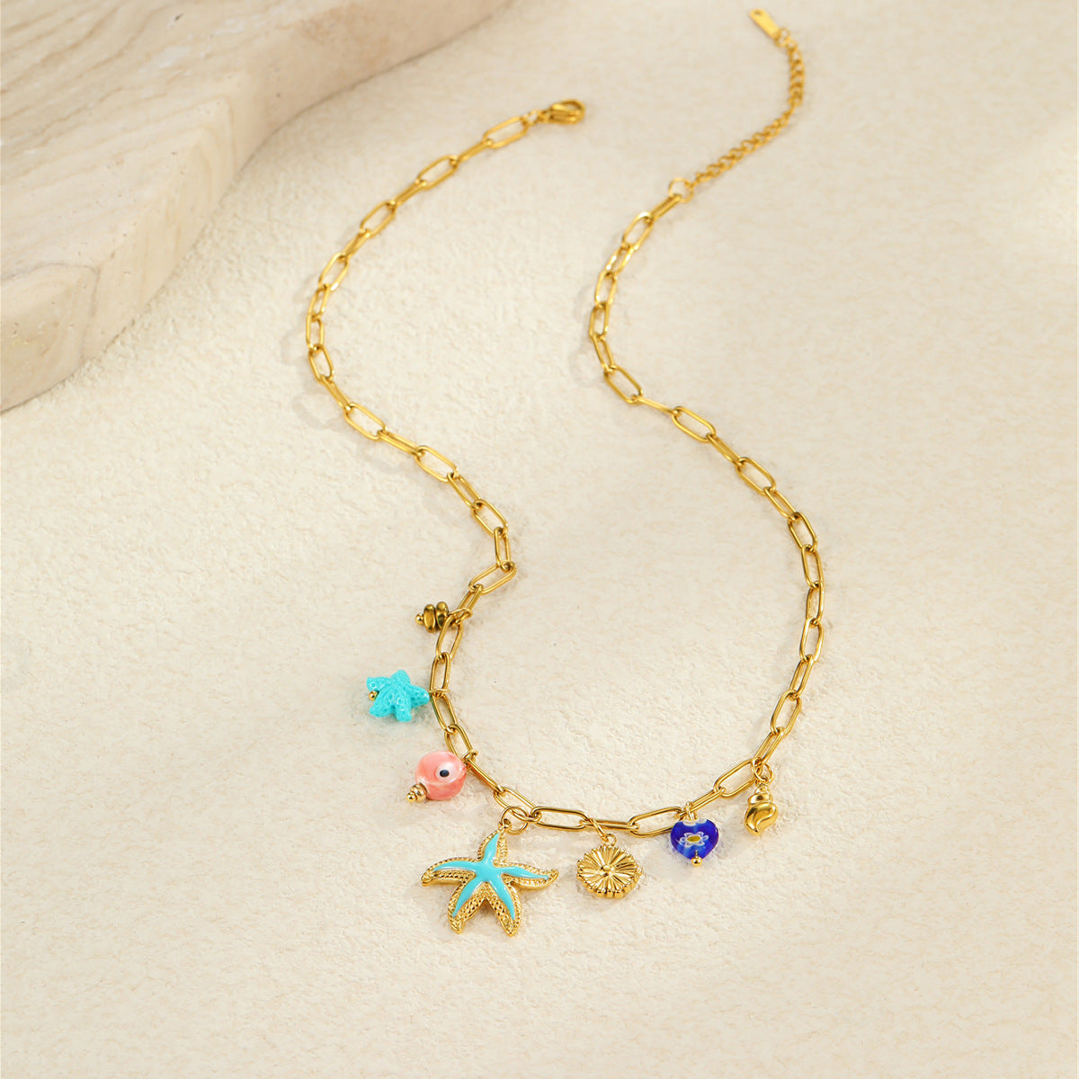Collana alla moda in acciaio inossidabile a forma di stella con finitura smaltata da donna, gioielli Dopamine ispirati all'oceano