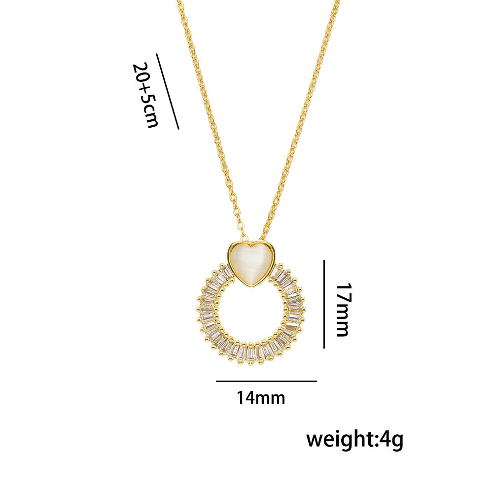 Luxury Heart-Shaped Titanium Steel Necklace Set with Gold-Plated Copper Pendant and Rhinestone Inlay on O-Chain