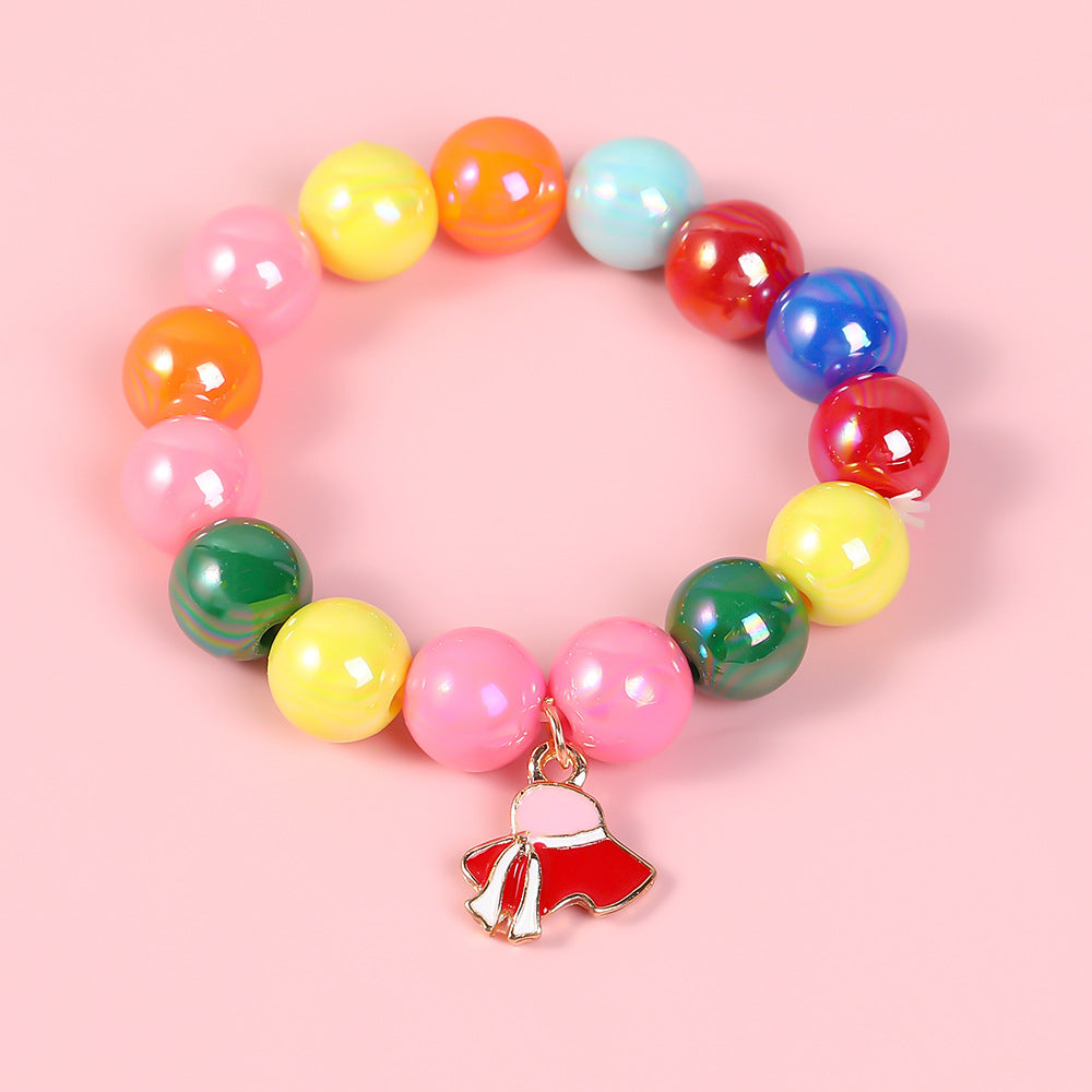 Pulsera de cuentas geométricas estilo dibujo animado para niñas con dije de esmalte en material de aleación para edades de 3 a 10+