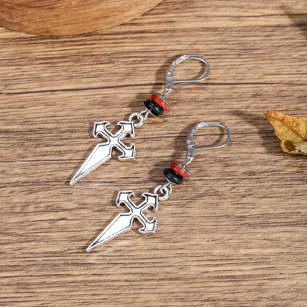 Vintage Bohemian Leaf Cross Geometric Alloy and Brass Earrings with Turquoise and Imitation Pearl