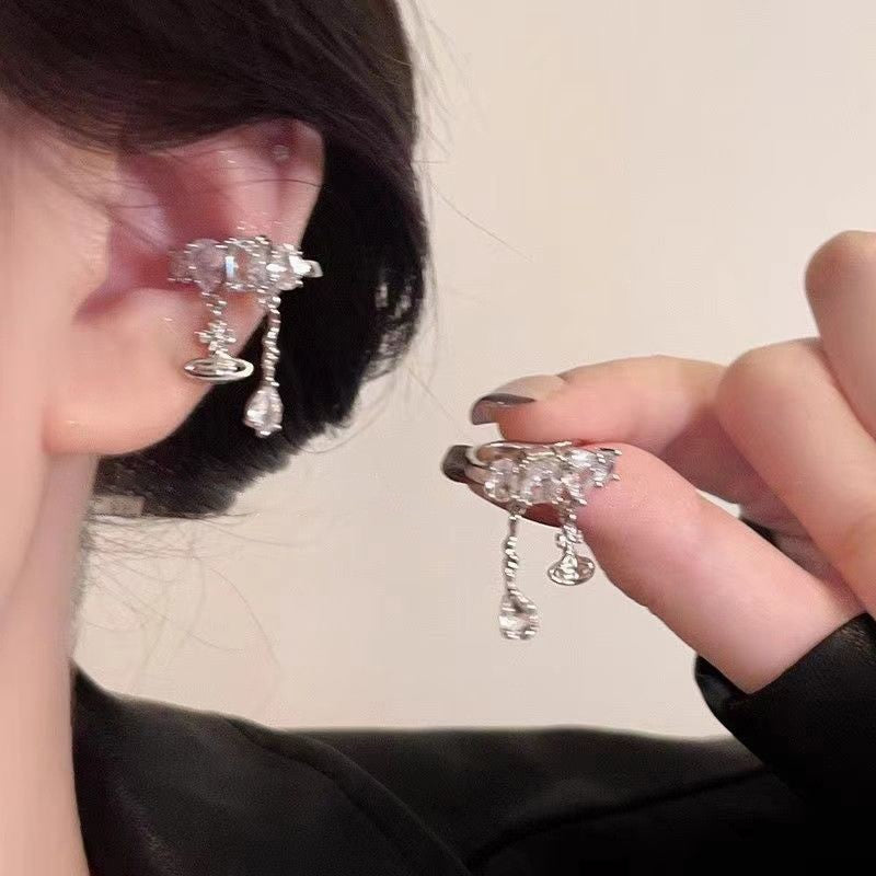 Orecchini da donna in rame con zirconi, dal design geometrico minimalista di lusso a ferro di cavallo