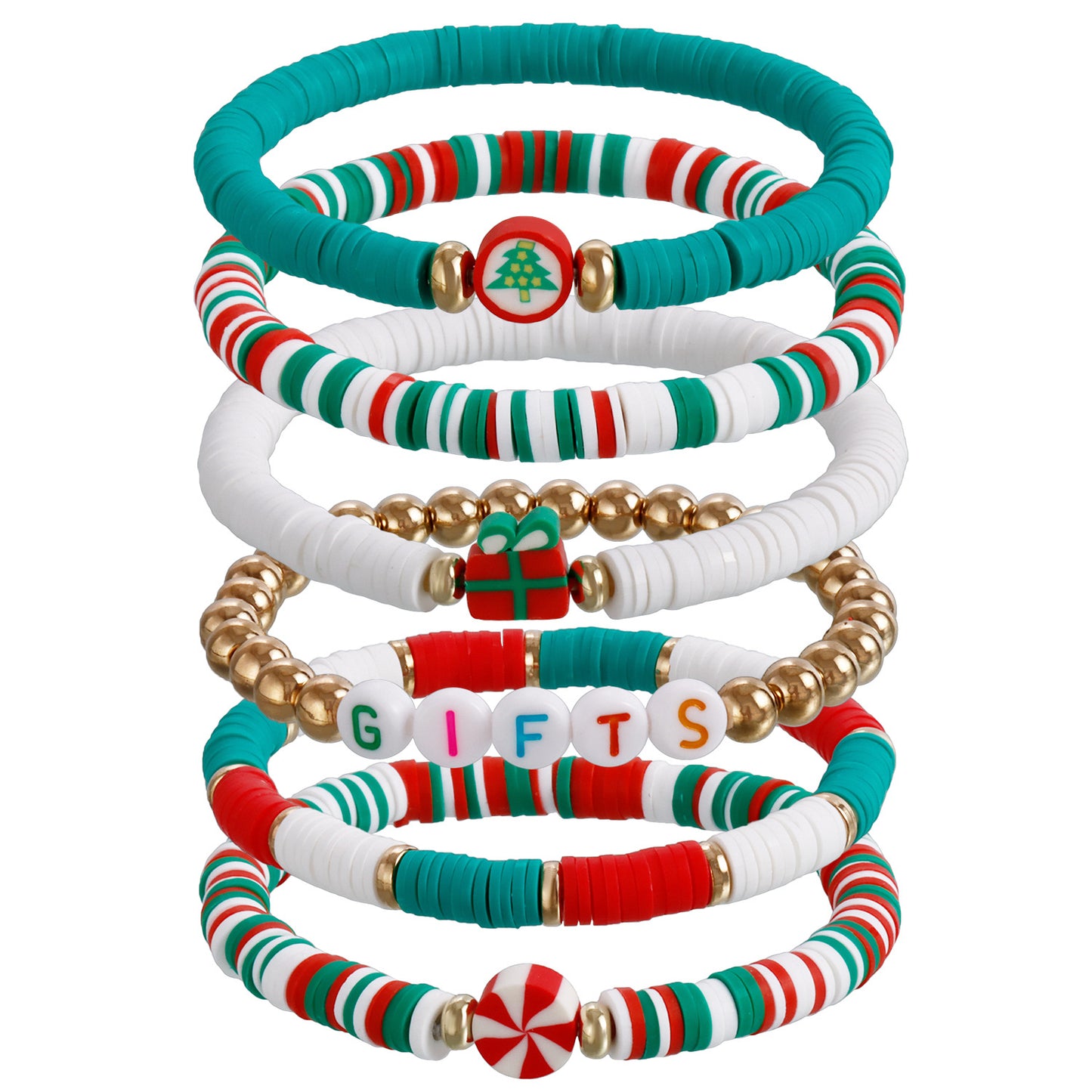 Geometric Style Handmade Polymer Clay Elastic Bracelet for Women with Plated Finish Christmas Gift