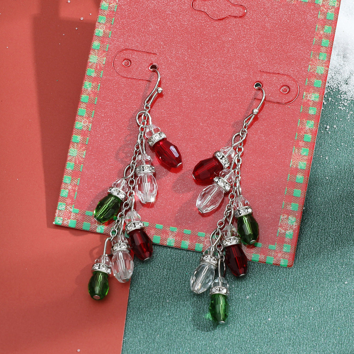 Pendientes de Navidad geométricos estilo Ins para mujer con esmalte de copo de nieve, reno y cascabel.