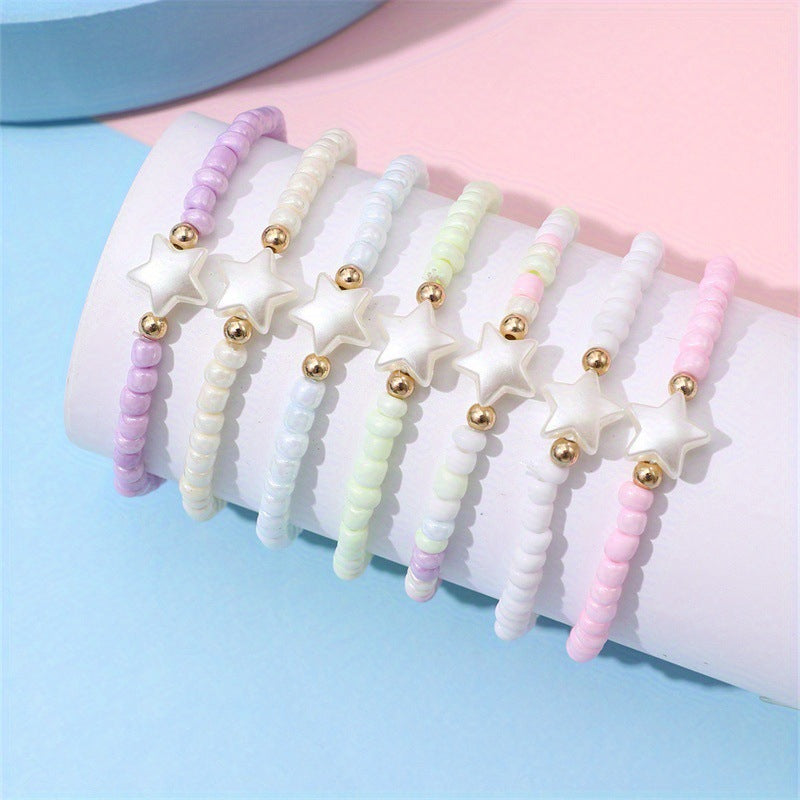Pulsera de cuentas Sweet Friendship para niñas con dijes de corazón y estrella, cuentas de vidrio hechas a mano, joyería infantil de estilo princesa minimalista