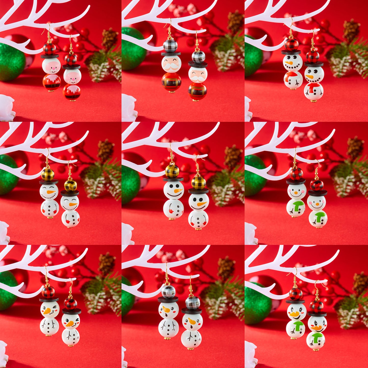 Pendientes Creativos de Cuentas de Madera de Papá Noel para Fiestas Navideñas, Joyería de Oreja Festiva Unisex con Acabado Chapado