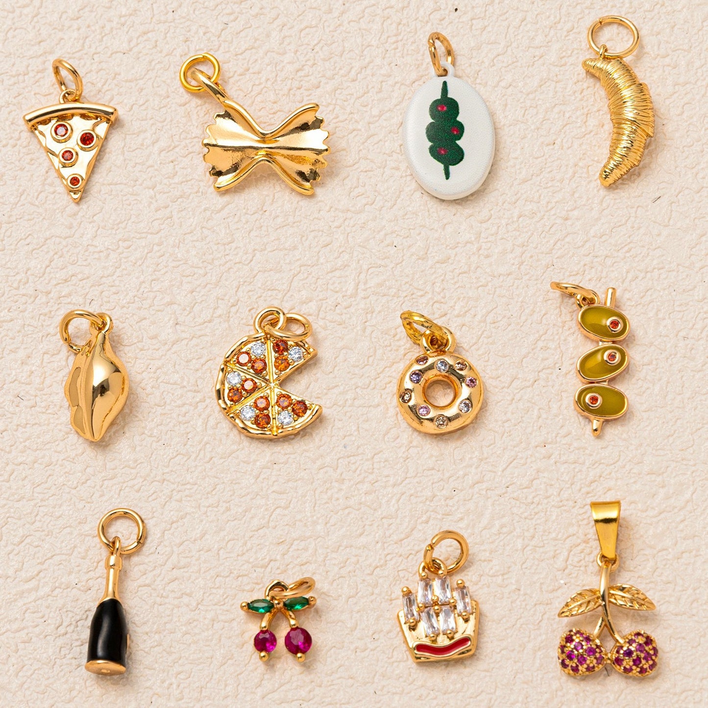 Minimalist Luxury 18K Gold Plated Brass Food Pendant with Cubic Zirconia