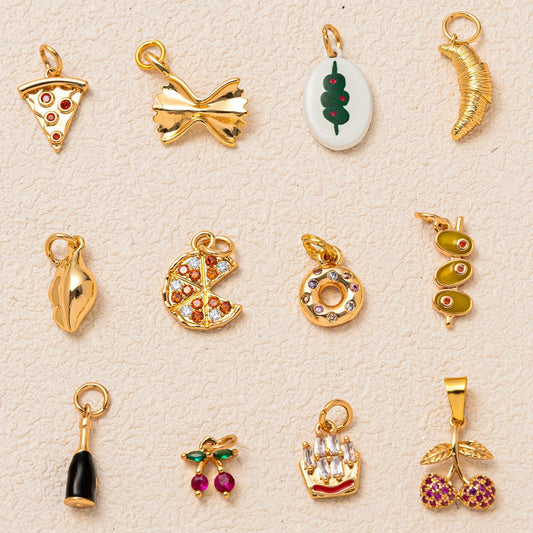 Minimalist Luxury 18K Gold Plated Brass Food Pendant with Cubic Zirconia