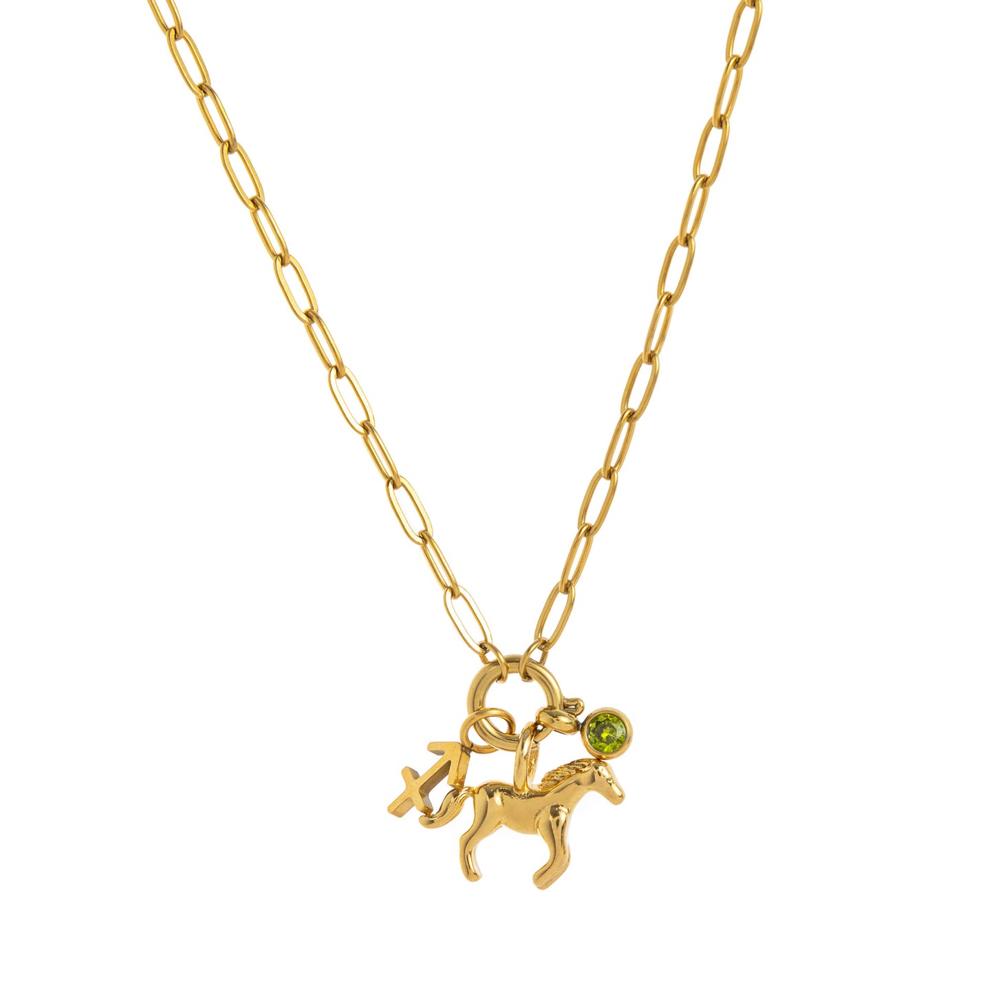 Minimalist Geometric Animal Stainless Steel 18K Gold Plated PVD Cubic Zirconia Charm Bar Necklace