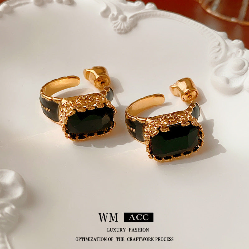 Vintage Square Enamel Skull Stud Earrings in Alloy with Gold Plating for Women