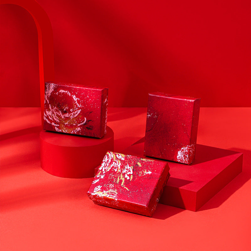 Hand-Drawn Irregular Red Floral Jewelry Box for Rings Earrings Necklaces Bracelets Packaging Gift Box