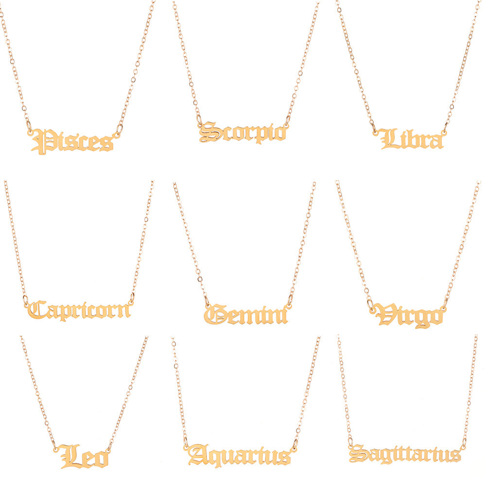 Minimalist Stainless Steel Teardrop Zodiac Letter Necklace for Unisex