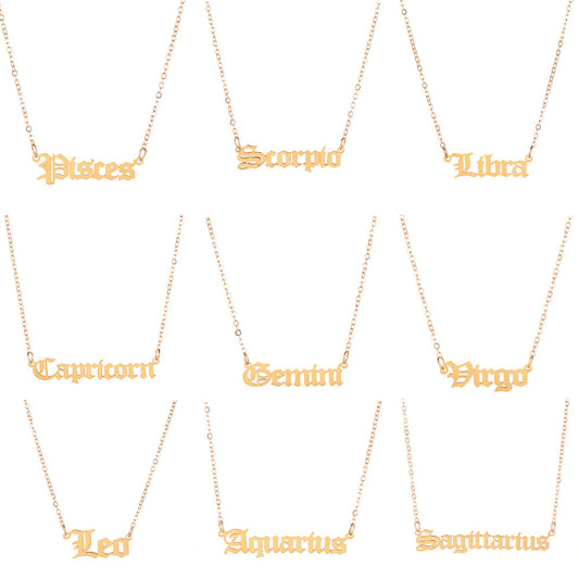 Minimalist Stainless Steel Teardrop Zodiac Letter Necklace for Unisex