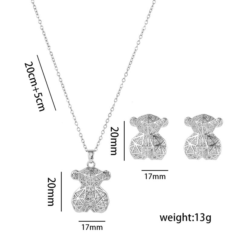 Set collana con ciondolo orsetto minimalista di lusso con finitura in rame placcato oro 18 carati su base in acciaio al titanio, catena a serpente ipoallergenica per donna
