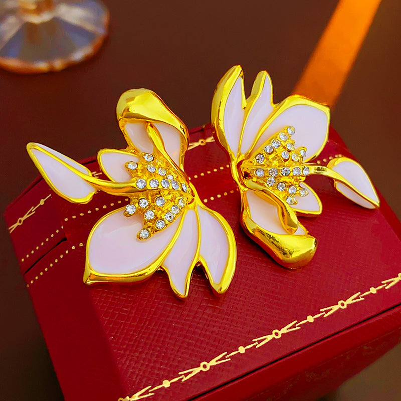 Vintage-Style Geometric Drop Earrings with Rhinestone Inlay in Plated Copper and Stainless Steel Posts for Women