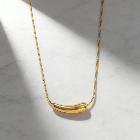 Collar con dije de berenjena chapado en oro de acero inoxidable geométrico elegante minimalista con cadena de caja para mujer