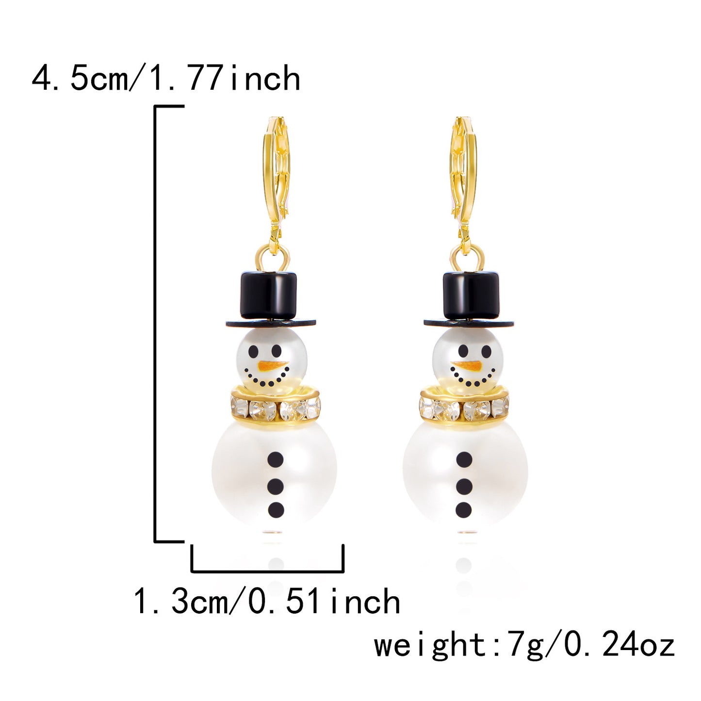Lindos Pendientes Colgantes de Muñeco de Nieve de Dibujos Animados Estilo Perla con Detalles de Diamantes de Imitación para la Moda Navideña