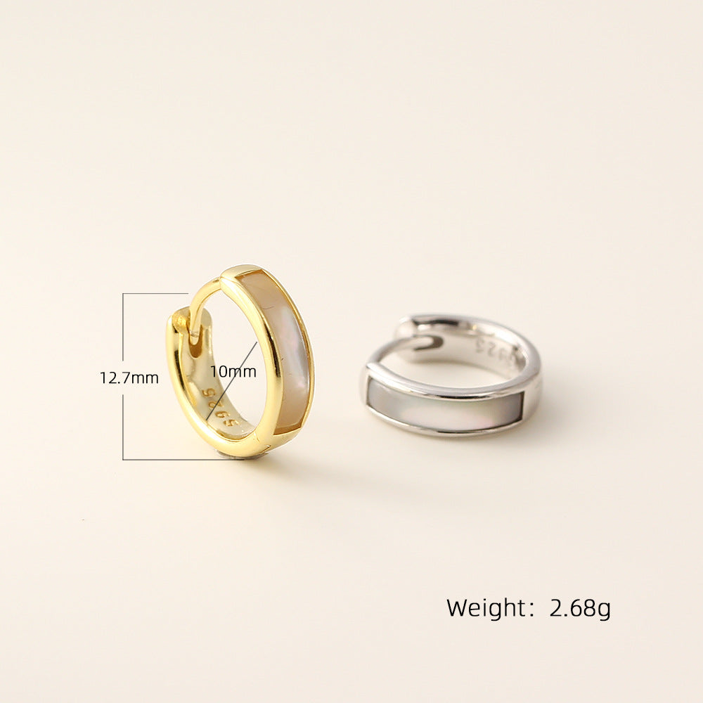 Minimalista geométrico S925 pendientes de plata de ley con incrustaciones de nácar para mujer