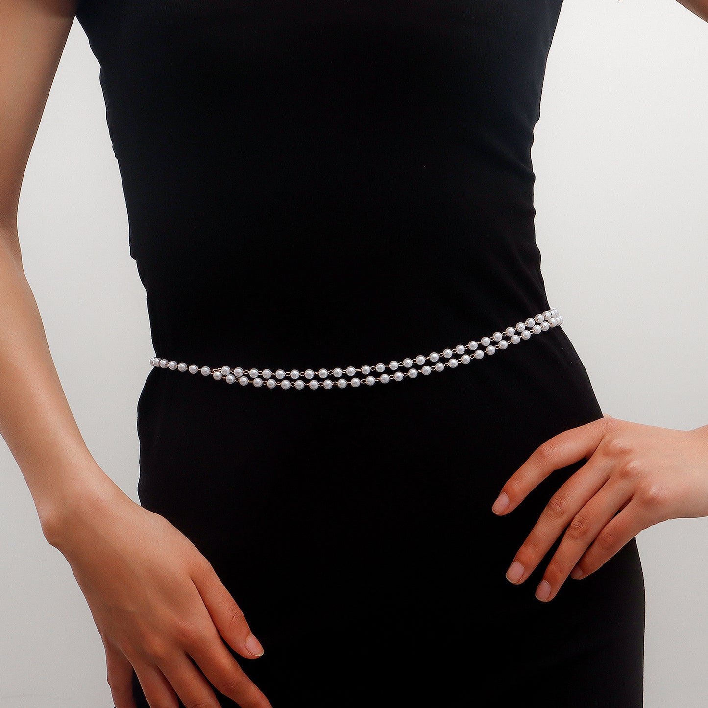 Sweet Punk Double Layer Imitation Pearl Acrylic Waist Chain for Women