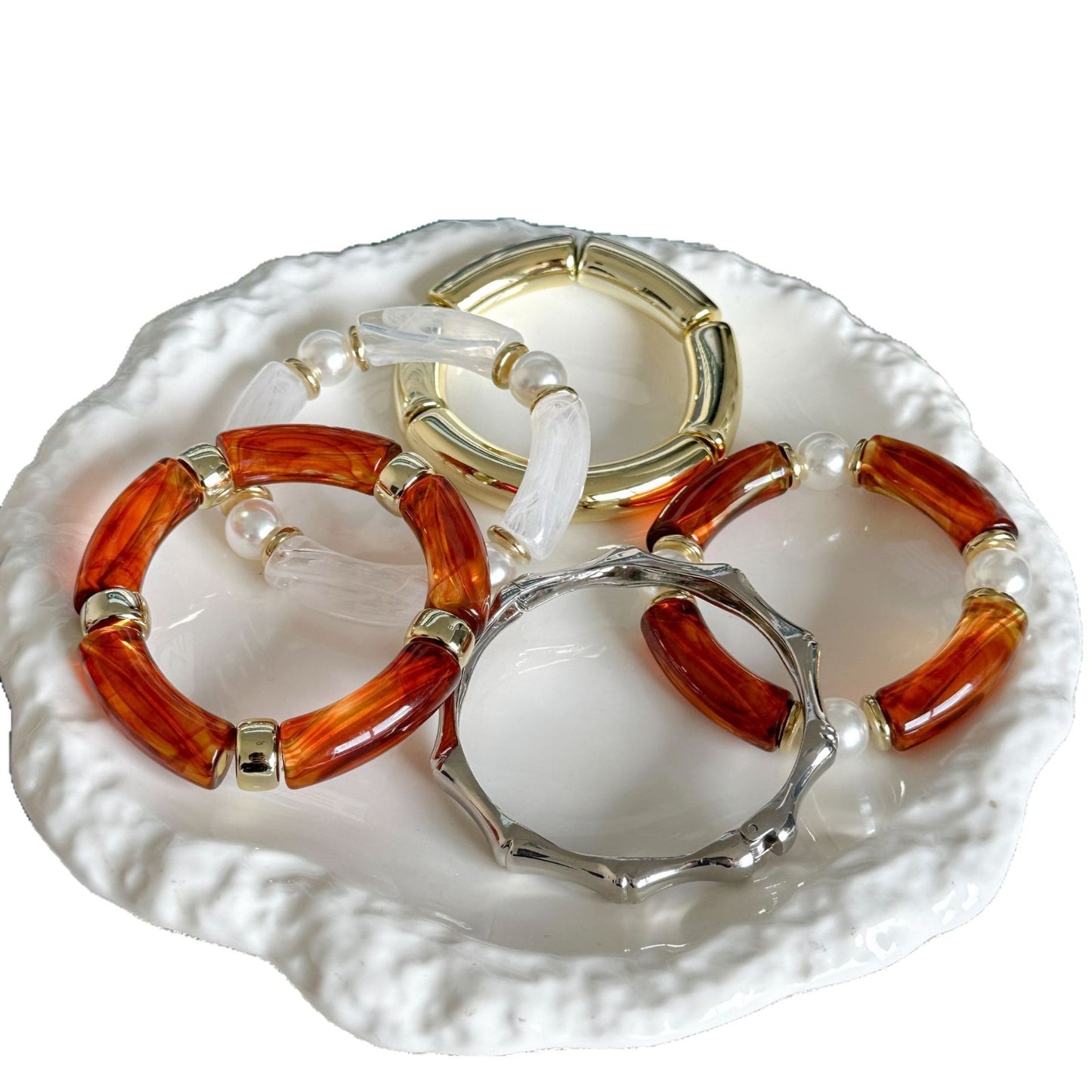 Vintage Minimalist Geometric Plated Acrylic Bracelet Set