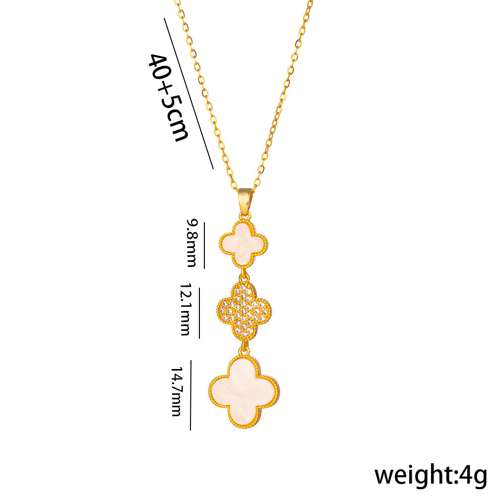 Collar minimalista con colgante de trébol de cuatro hojas en acero de titanio con chapado en oro en cadena O para mujer