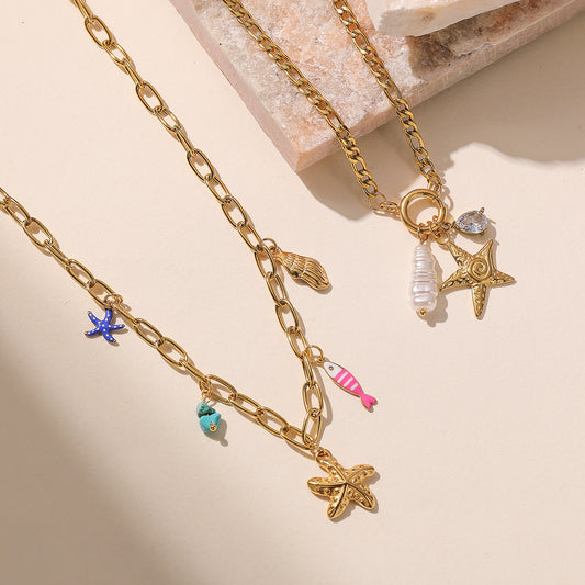 Collar con colgante minimalista de acero inoxidable chapado en oro con forma de estrella para mujer